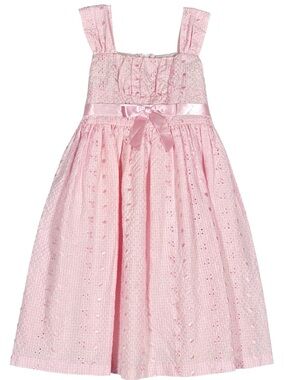 Bonnie Jean Size 6 Pink Eyelet Dress Bow Waist Easter Party